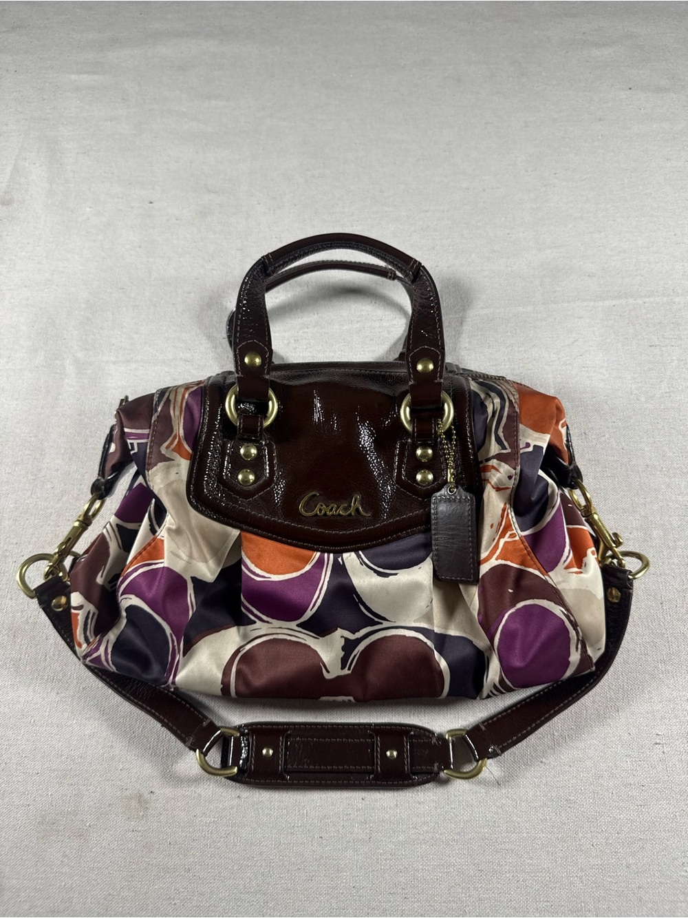 Coach Ashley Hand Drawn Scarf Print Satin Satchel 20034